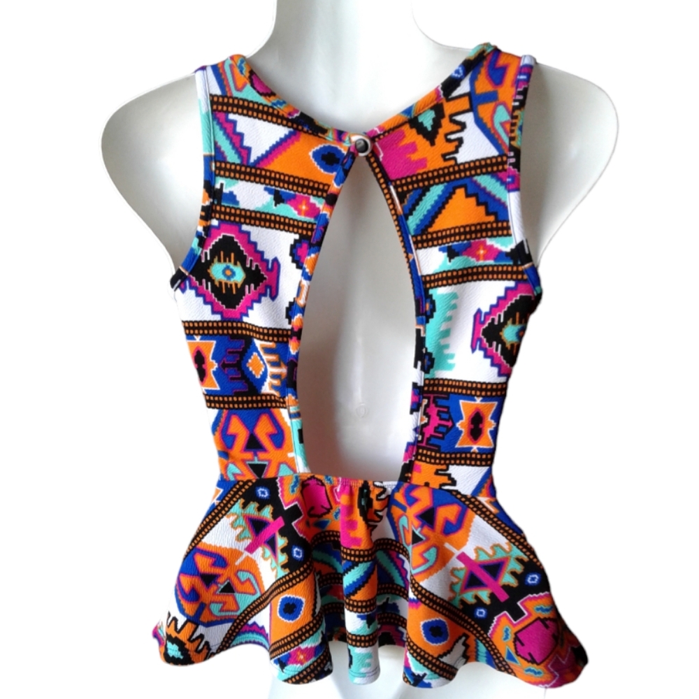 Deb Bright Print Back Cut Out Sleeveless Top - Picture 5 of 5